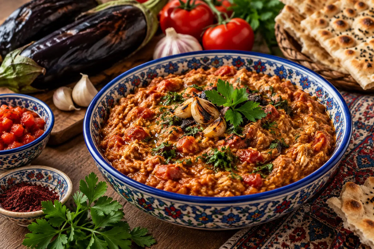 Mirza Ghasemi Rezept – geräucherte Auberginen aus Gilan