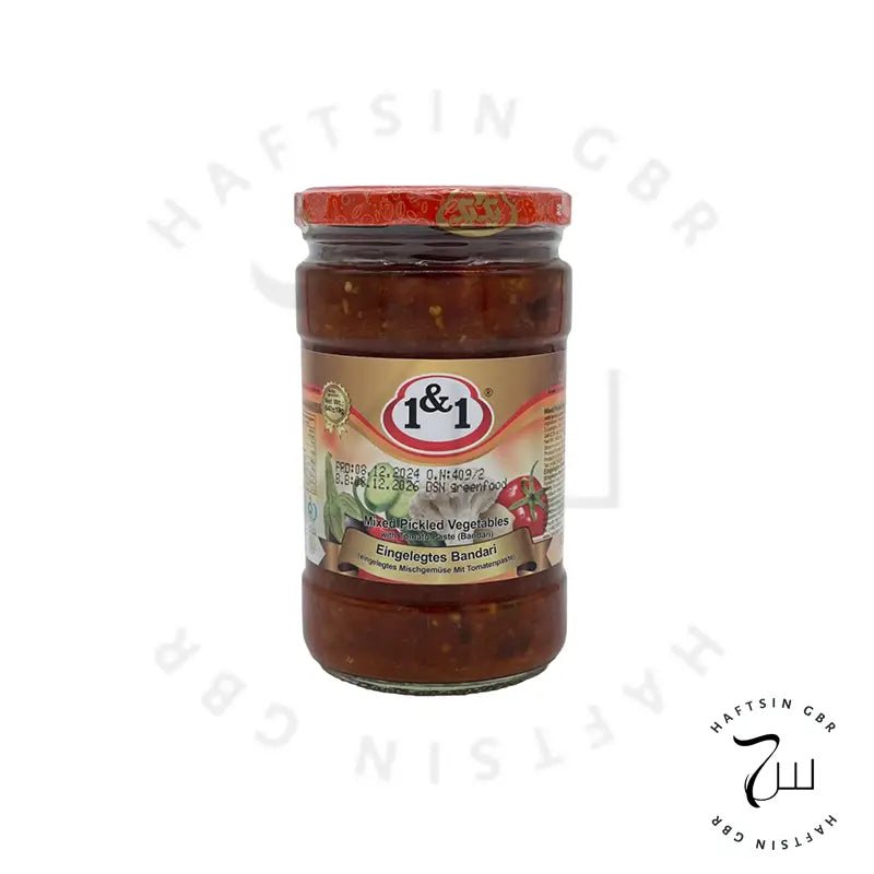 1&1 – Gemischtes Gemüse - Pickle mit Tomatenmark Bandari – 640 g ℮|ترشی بندری - Haftsin | Persische Lebensmittel online kaufen