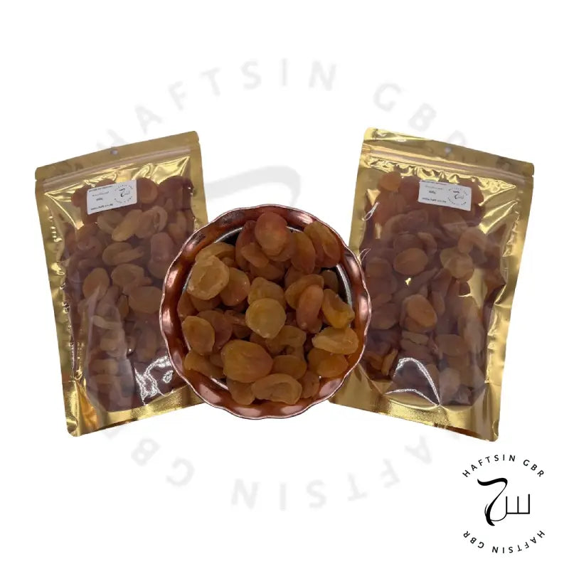 Getrocknete Aprikosen (Gheysi) – Aprikosenstücke in goldenen Beuteln