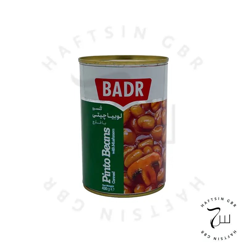 Badr – Pinto Beans with Mushroom 430 g ℮ | کنسرو لوبیا چیتی با قارچ بدر - Haftsin | Persische Lebensmittel online kaufen