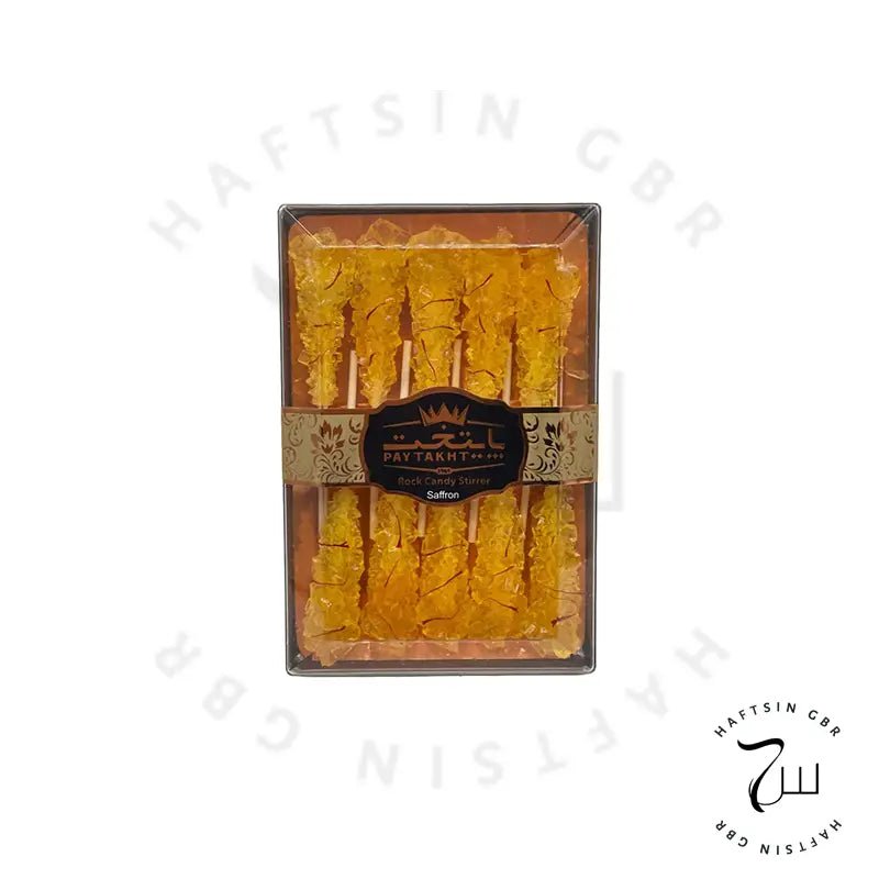 Kandiszucker mit Safran am Stiel (150 g) ℮ | نبات زعفرانی چوبی پایتخت - Haftsin | Persische Lebensmittel online kaufen