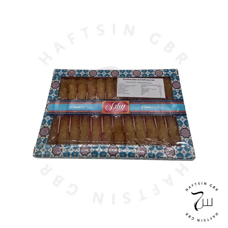 Kandiszucker mit Safranpulver (400 g) ℮ | نبات زعفرانی پیرادل - Haftsin | Persische Lebensmittel online kaufen